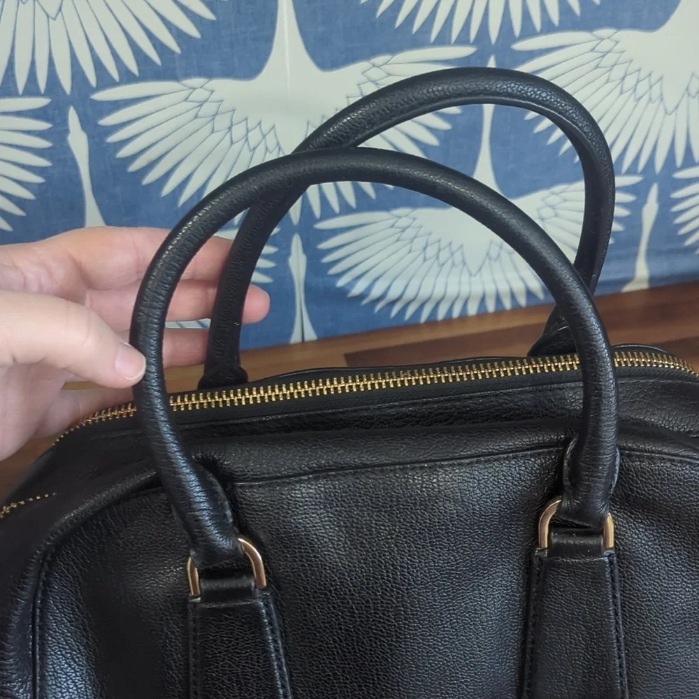 Michael Kors black and gold leather two zipper compartment satchel large…